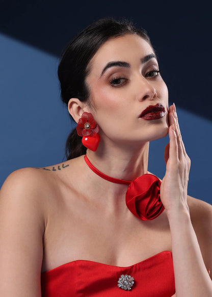 RED DOCONA PEACH HEART EARRINGS