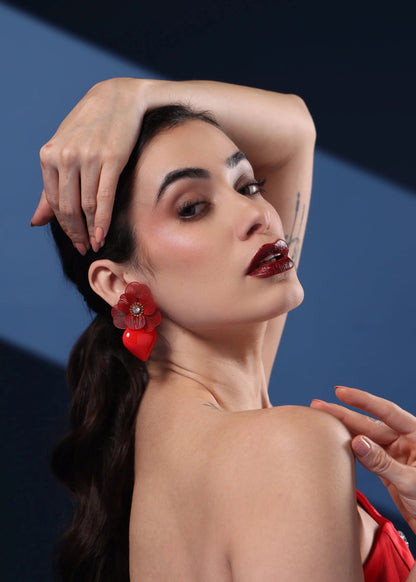 RED DOCONA PEACH HEART EARRINGS