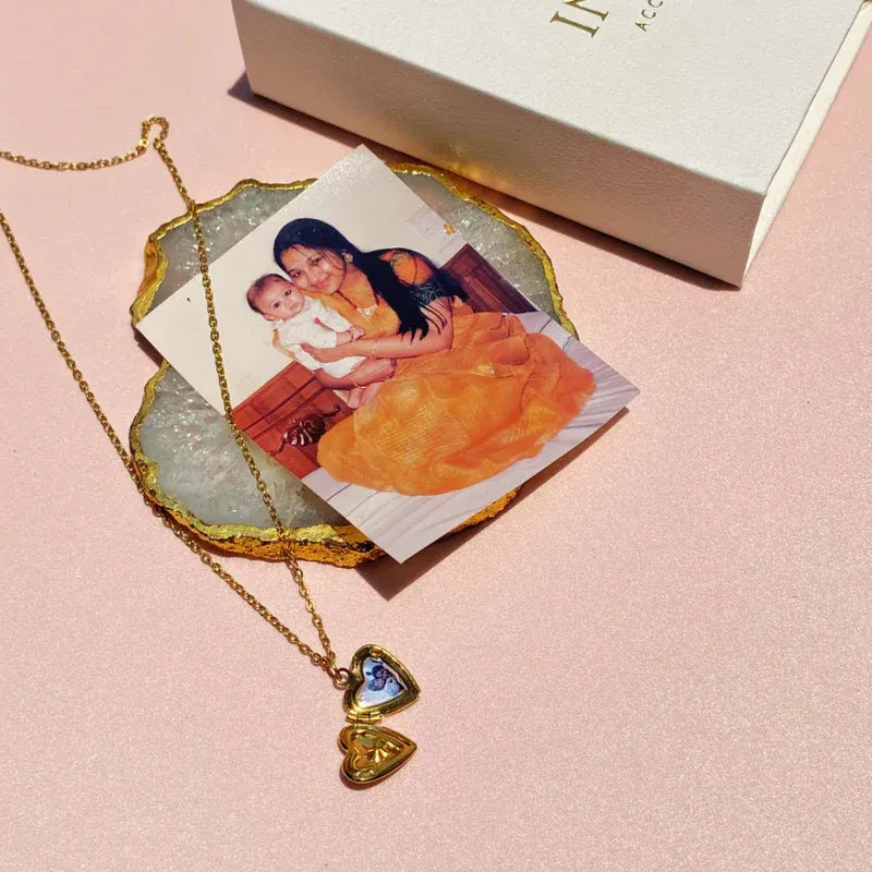 18kt Gold Plated Starstruck Opal Stone Photo Locket Keepsake Necklace, Noor