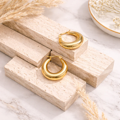 18kt Gold Plated U Shaped Chunky Hoop Earrings, Ballerina