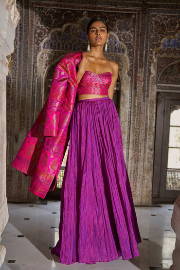 BENARES BROCADE BRALETTE AND CRUSHED SKIRT