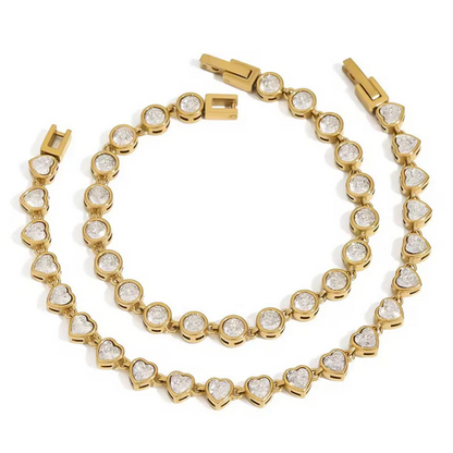 Inaya Modern Festive 18KT Gold Plated Vintage Round Bezel Zircon Tennis Bracelet, Avi