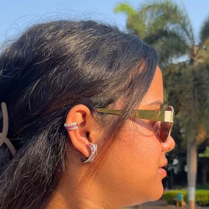 Modern Ruby & CZ Criss-Cross Jacket Earring with Matching Cuff Set, Kiana