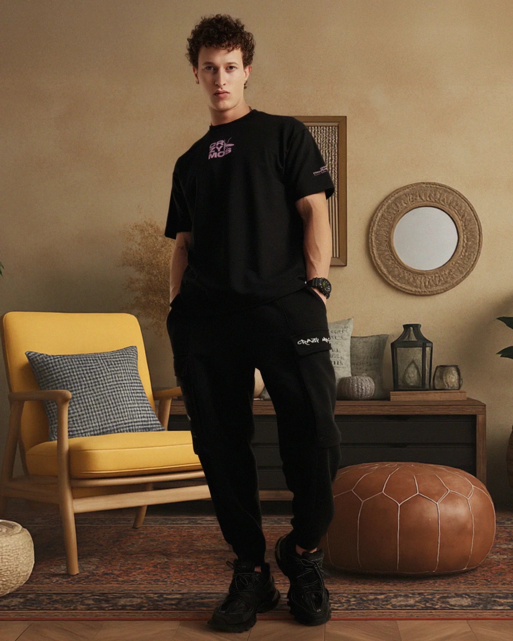 David full print Drop Shoulder Crew Neck T-Shirt | Crazy Mosquitoes at Broadway