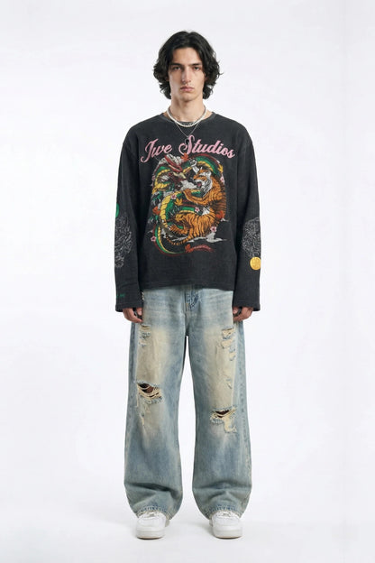 Dragon X Tiger Waffle Full Sleeve Tee