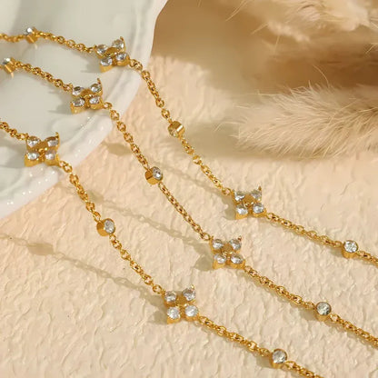 18KT Gold Plated Minimal Flower and Zircon Stainless Steel Waterproof Bracelet, Mirahi