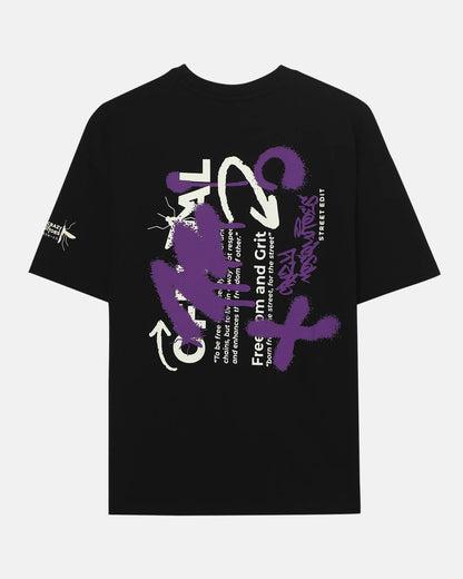 Back Graffti print Drop Shoulder Crew Neck T-Shirt