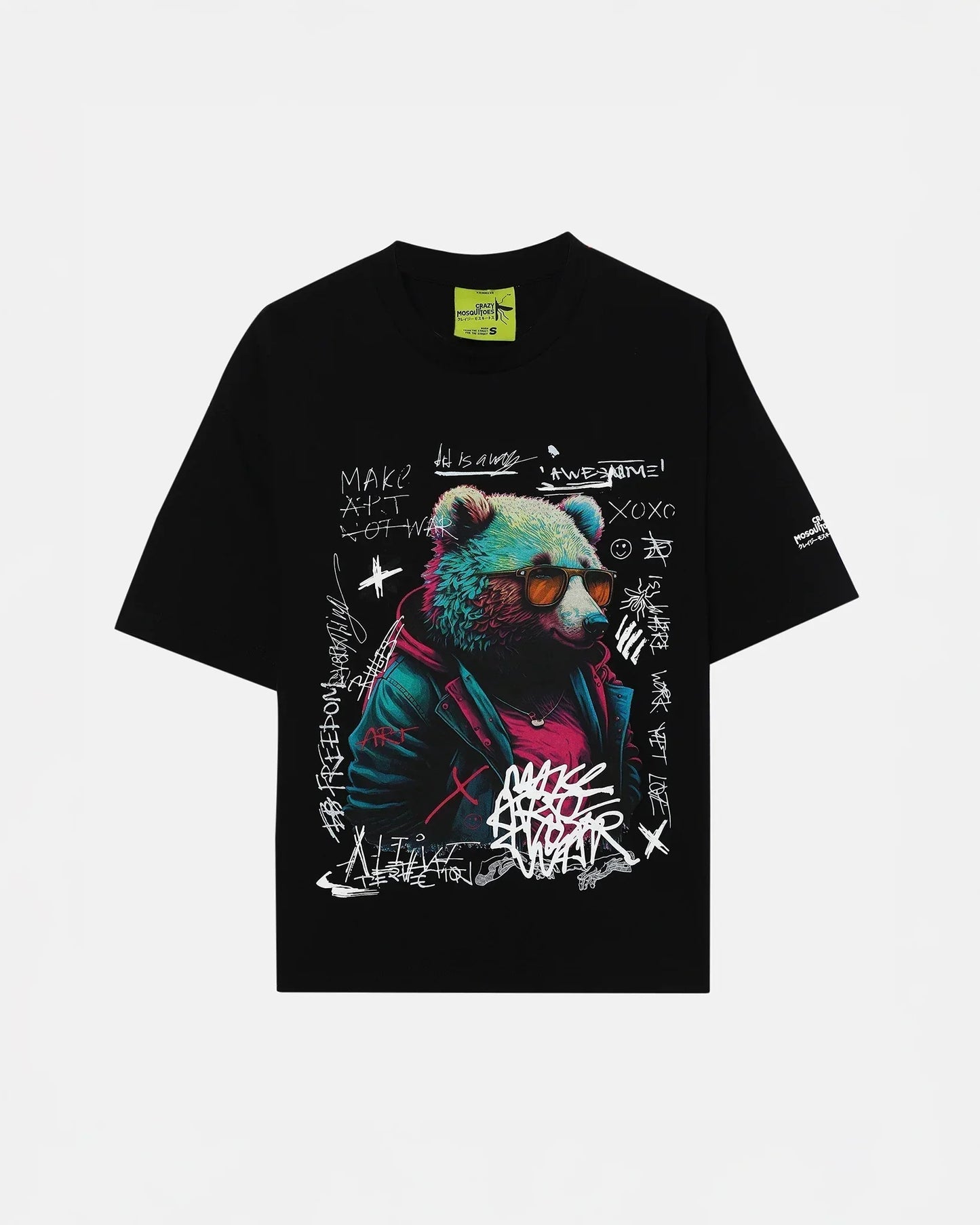 Psy Bear Terry Drop Shoulder T-Shirt in Black