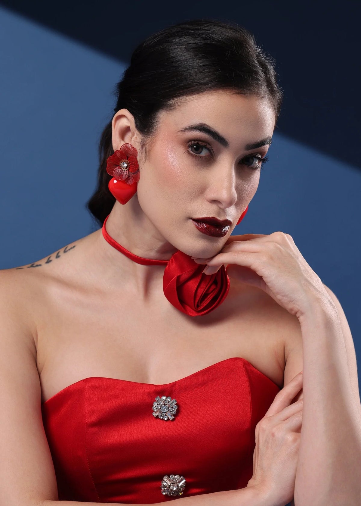 RED DOCONA PEACH HEART EARRINGS