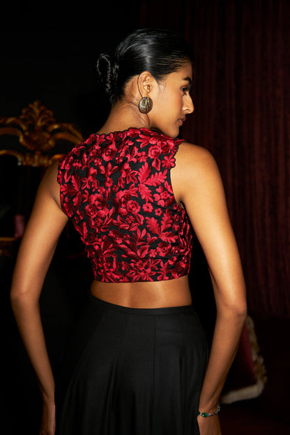 EMBROIDERED CROP TOP & FLARED SKIRT SET