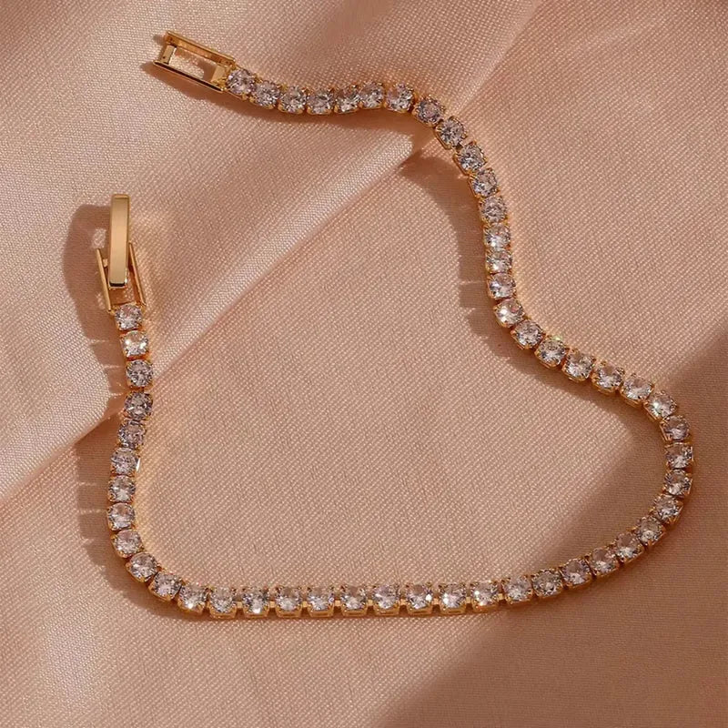 14 KT Gold Plated Rhinestone Tennis Bracelet, Aurora