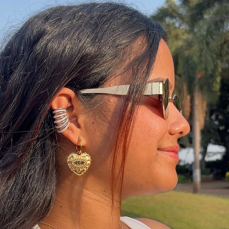 18K Gold Plated Heart Evil Eye Hoop Earrings with Malachite, Rhea
