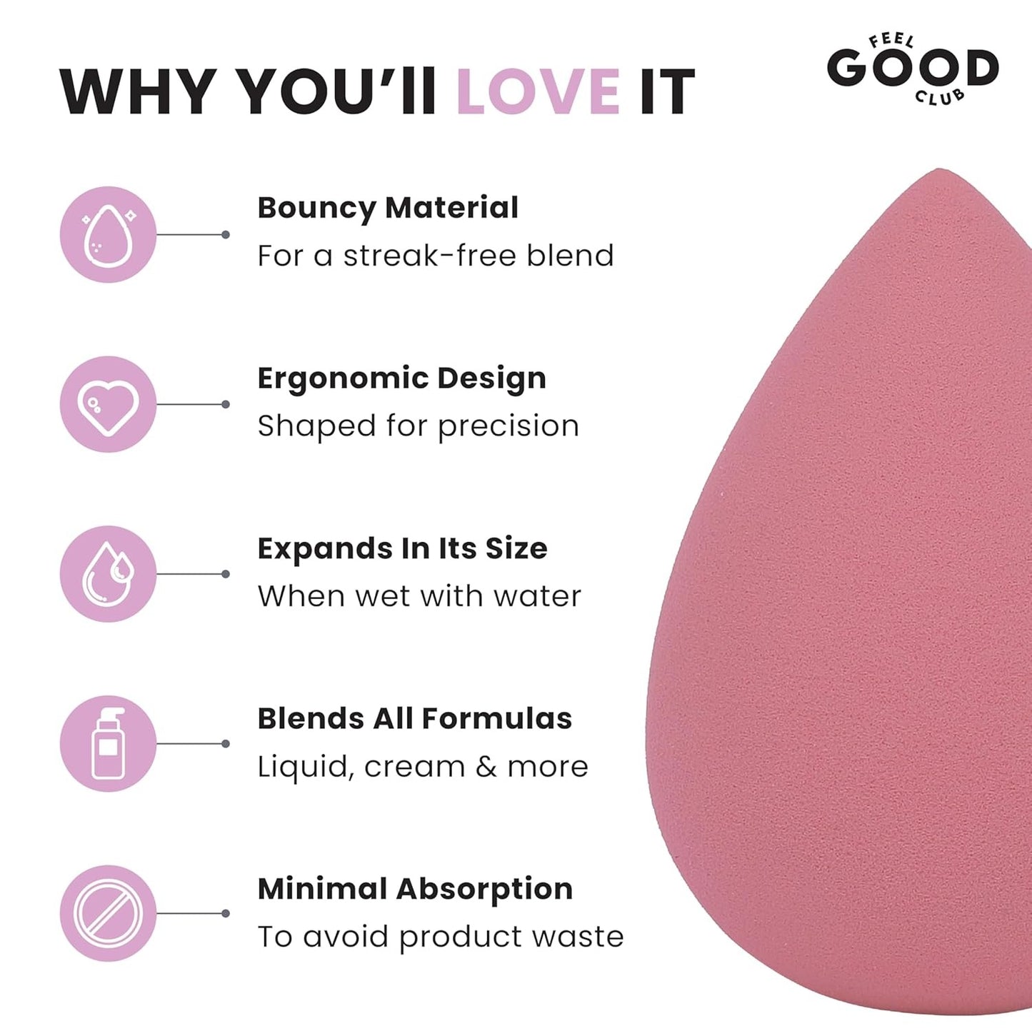 Feel Good Club Classic Makeup Blender Super Soft Beauty Sponge Puff (Colour & Shape May Vary)
