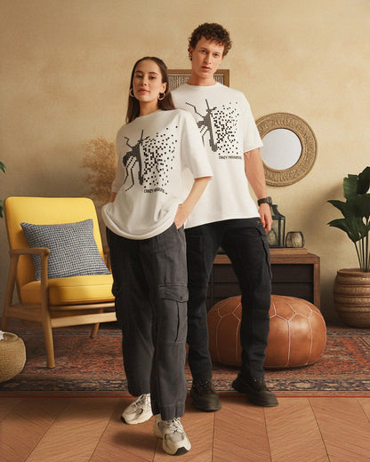 Pixel print drop oversized unisex T shirt
