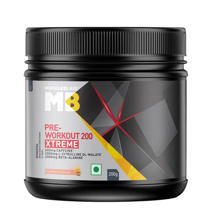 MuscleBlaze Pre Workout 200 Xtreme (Fruit Punch, 30 Servings, 200g) | 200mg Caffeine | MuscleBlaze at Broadway
