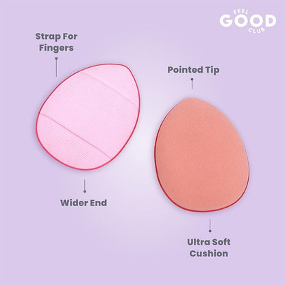 Feel Good Club Mini Makeup Puffs - Pack Of 2 Finger Sized Cushion Applicator Beauty Blender Sponges