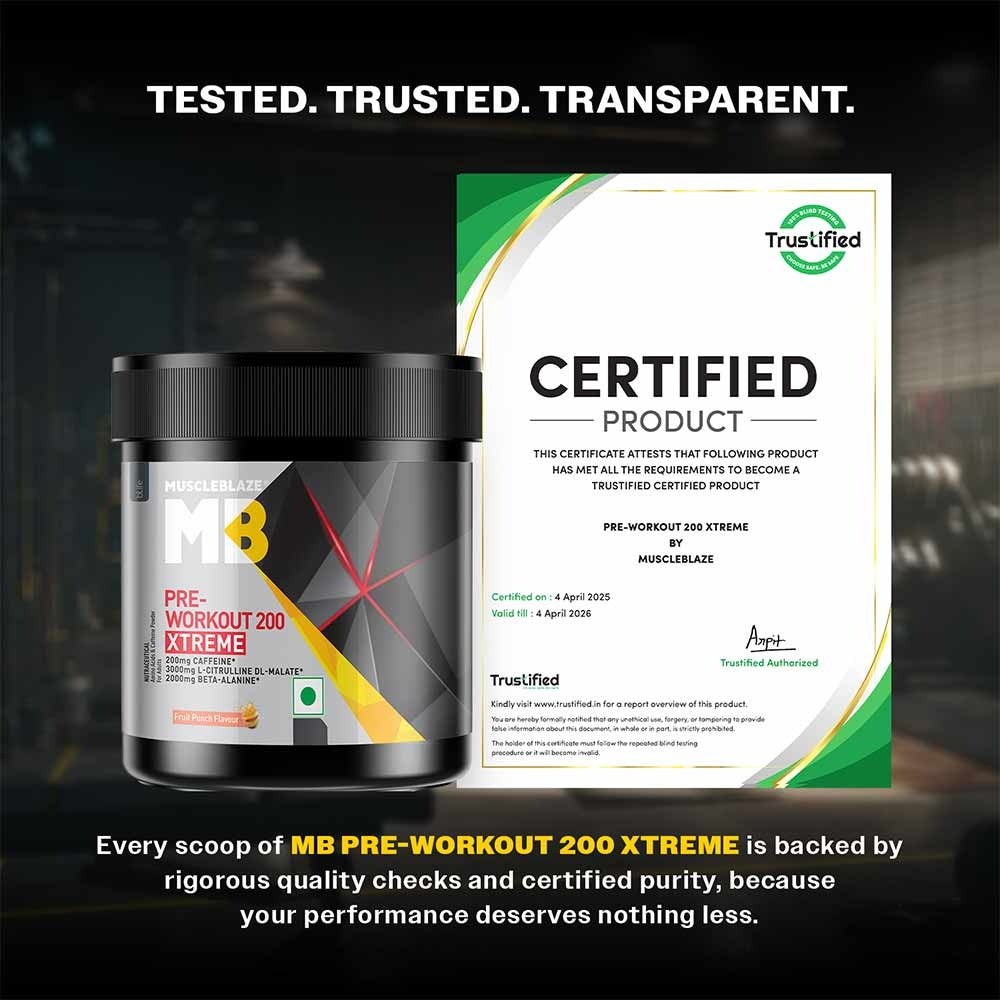 MuscleBlaze Pre Workout 200 Xtreme (Fruit Punch, 30 Servings, 200g) | 200mg Caffeine | MuscleBlaze at Broadway