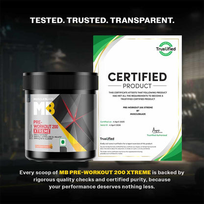 MuscleBlaze Pre Workout 200 Xtreme (Fruit Punch, 30 Servings, 200g) | 200mg Caffeine | MuscleBlaze at Broadway
