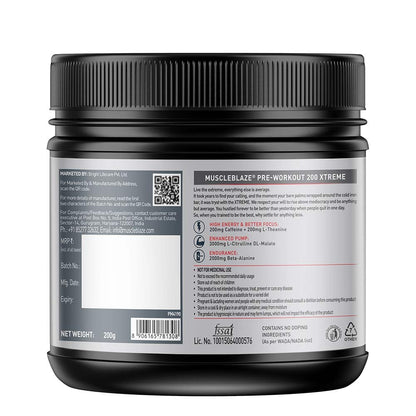 MuscleBlaze Pre Workout 200 Xtreme (Fruit Punch, 30 Servings, 200g) | 200mg Caffeine | MuscleBlaze at Broadway