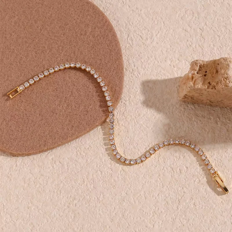 14 KT Gold Plated Rhinestone Tennis Bracelet, Aurora