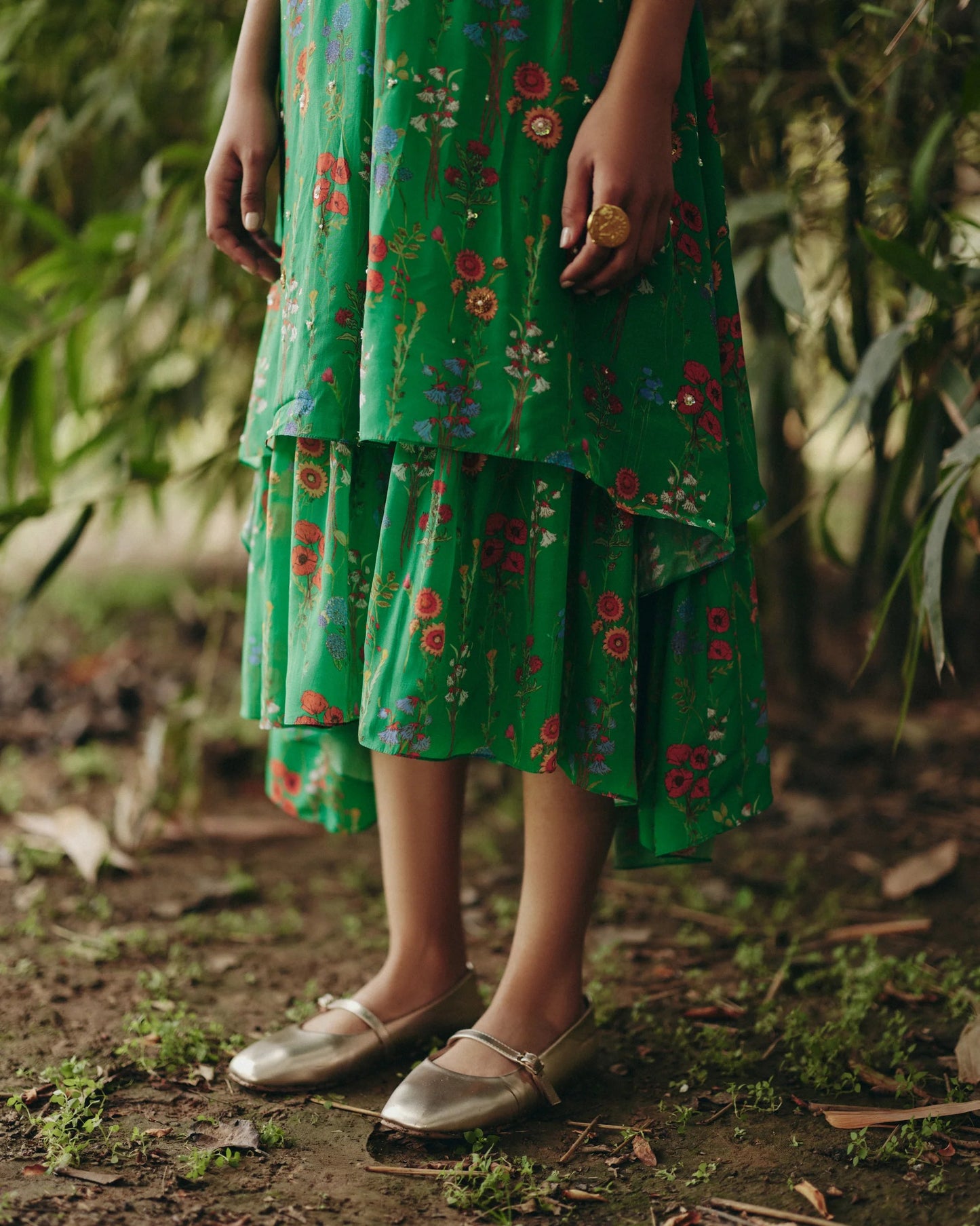 Green Embroidered A-line Dress