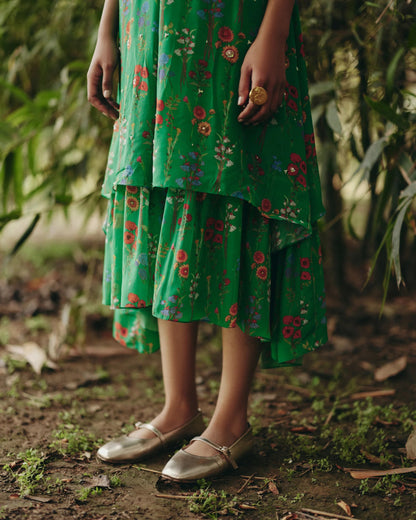 Green Embroidered A-line Dress