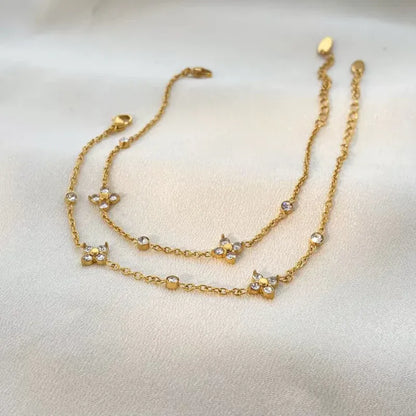 18KT Gold Plated Minimal Flower and Zircon Stainless Steel Waterproof Bracelet, Mirahi