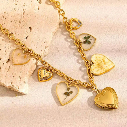 18K Gold plated Multi Charm Vintage Heart Necklace, Seraphina