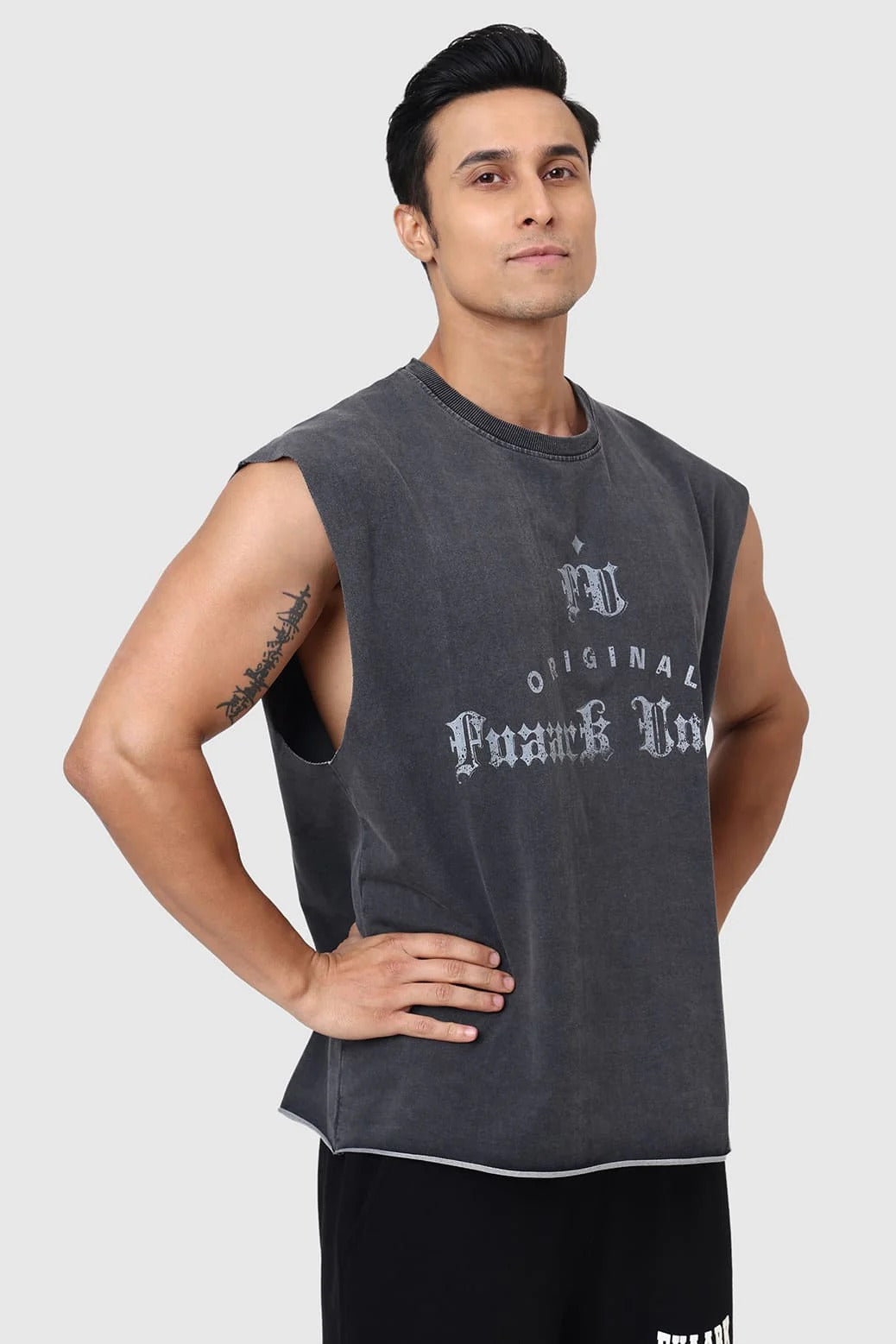 Shadow Washed Capsleeves Tank Dark Grey | Fuaark at Broadway