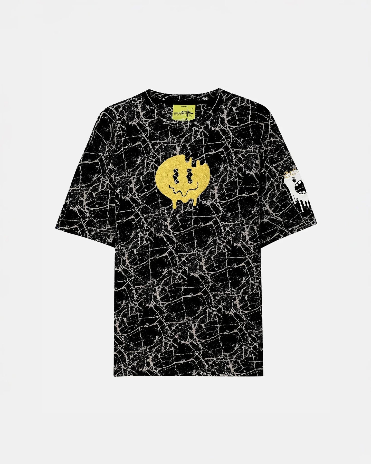 Grumpy Face Embroidered Terry Free Size Tee in Black