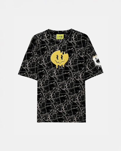 Grumpy Face Embroidered Terry Free Size Tee in Black