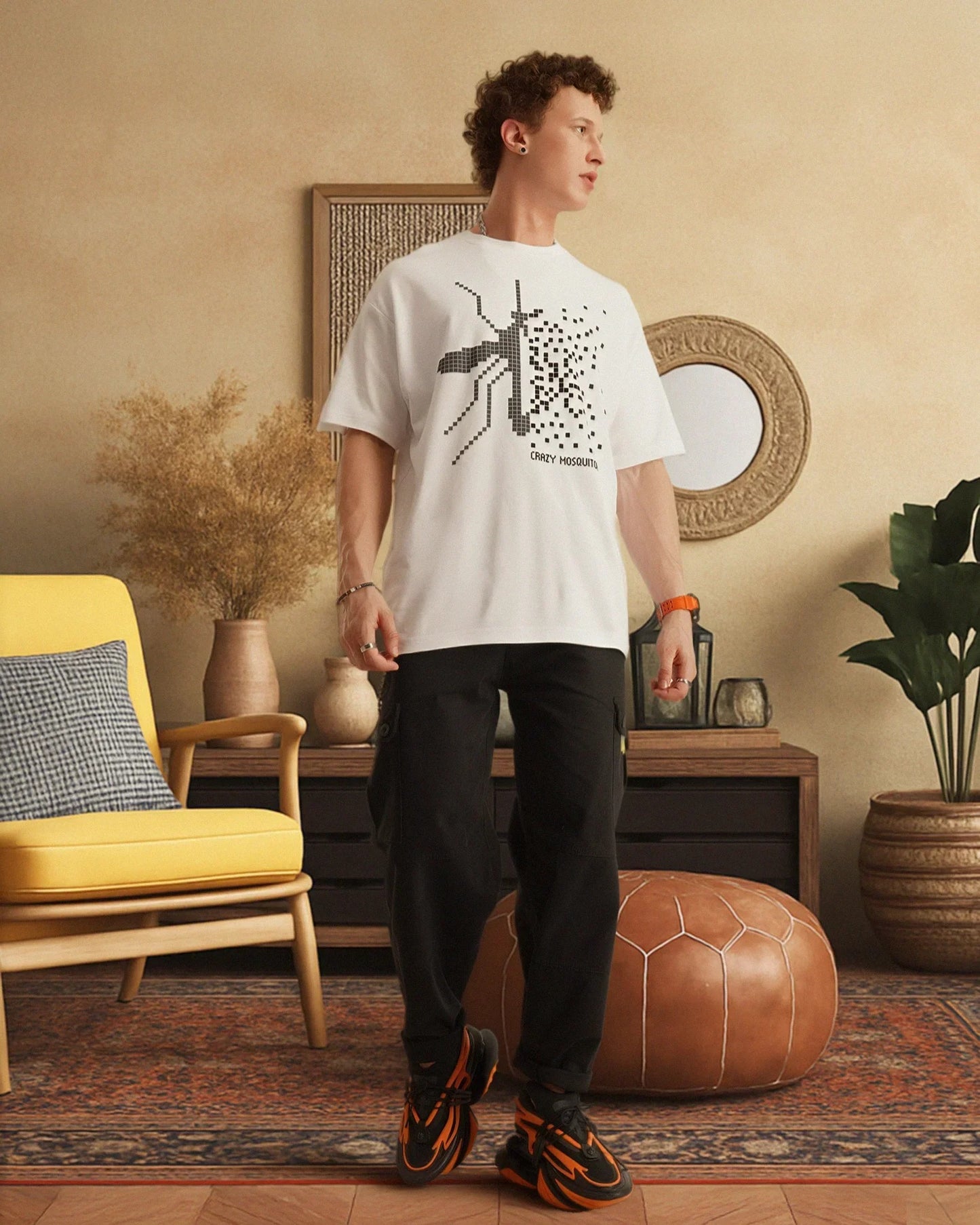 Pixel print drop oversized unisex T shirt