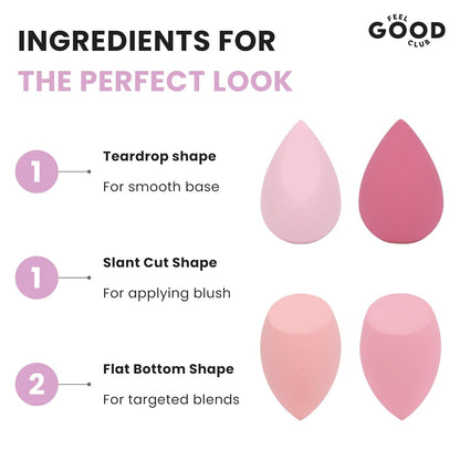 Feel Good Club Blender Bakery - 4 Makeup Sponges In Box (Beauty Applicator Puffs & Storage Case)