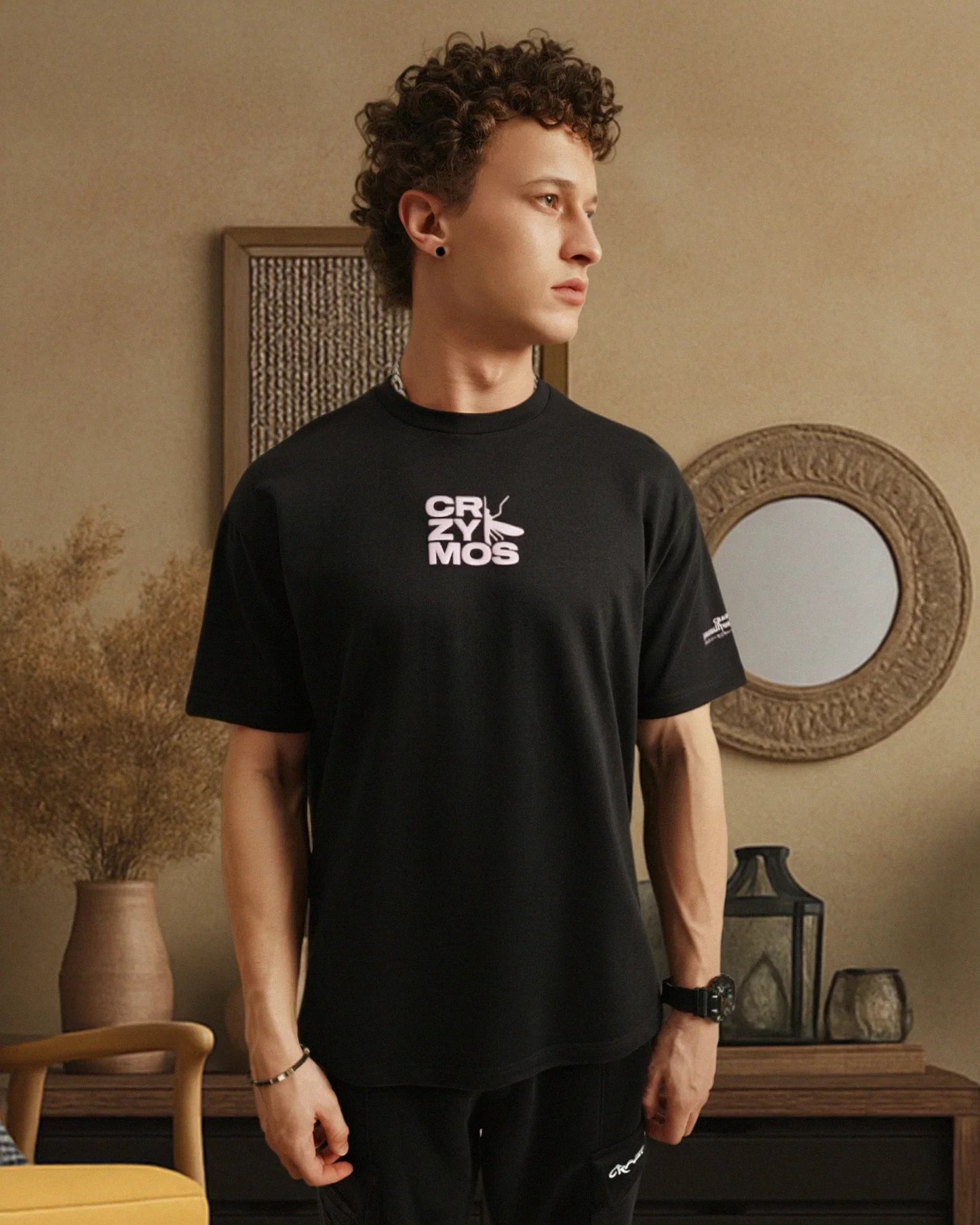David full print Drop Shoulder Crew Neck T-Shirt | Crazy Mosquitoes at Broadway