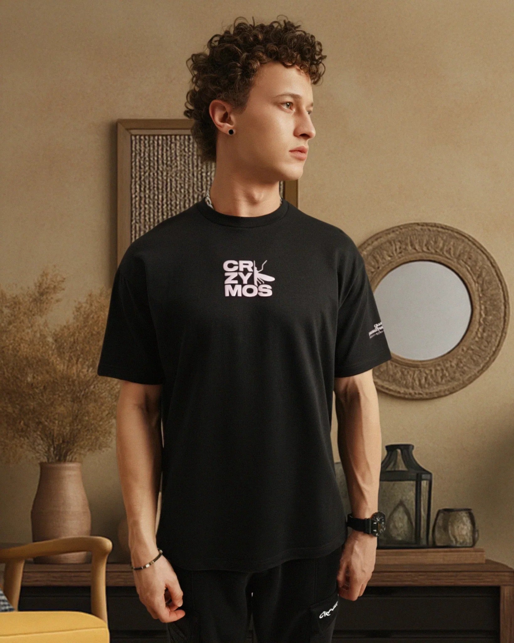 David full print Drop Shoulder Crew Neck T-Shirt | Crazy Mosquitoes at Broadway