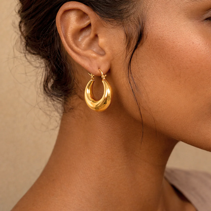 18kt Gold Plated U Shaped Chunky Hoop Earrings, Ballerina