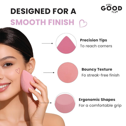 Feel Good Club Blender Bakery - 4 Makeup Sponges In Box (Beauty Applicator Puffs & Storage Case)