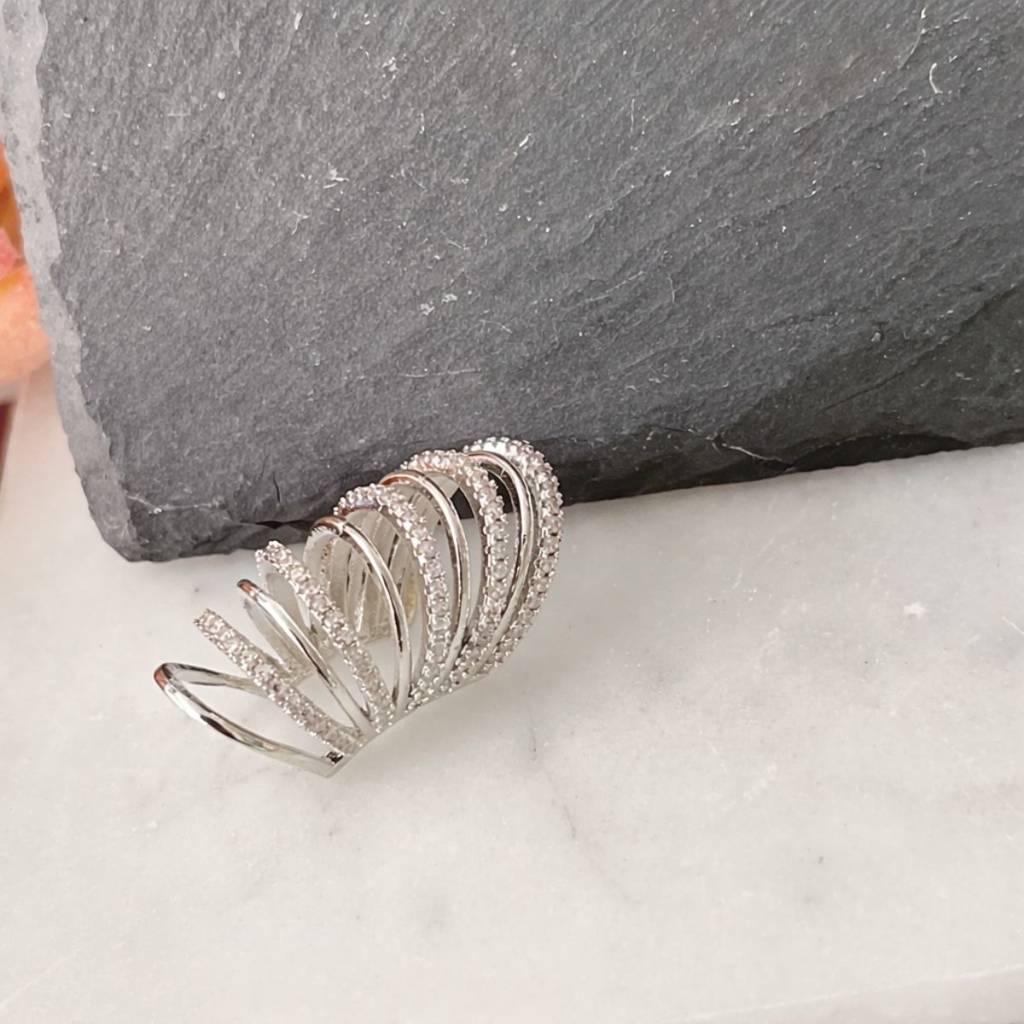 Silver Multi-Row Pave Crystal Wing Ear Cuff, Cyra