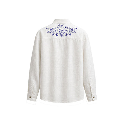 Indigo Bloom Full Sleeve Linen Shirt