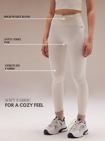 Ivory Ruched Waist Leggings