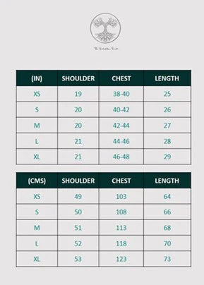 Size Chart for Unisex Jacket - Black Shadow