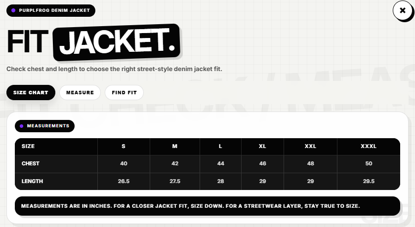 Size Chart for Indigo Cosmic Face Street Style Denim Jacket