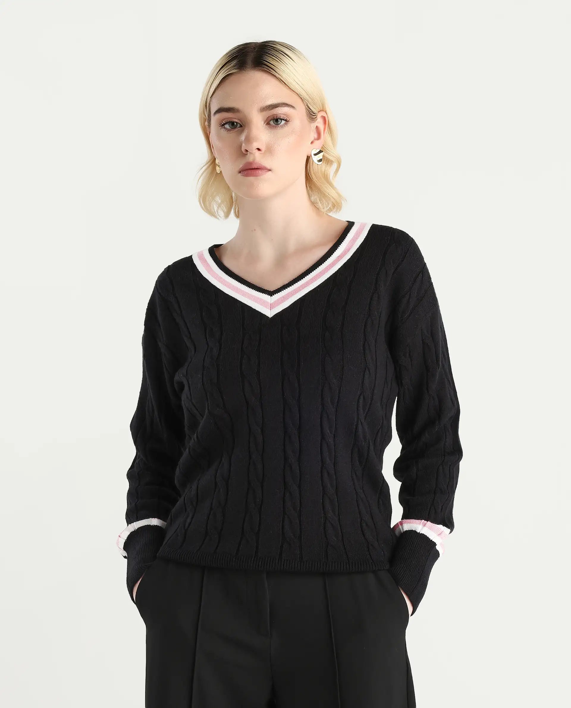 Rareism Women's Jacqi Light Multi Cotton Plain Relaxed Fit Sweater | RAREISM at Broadway