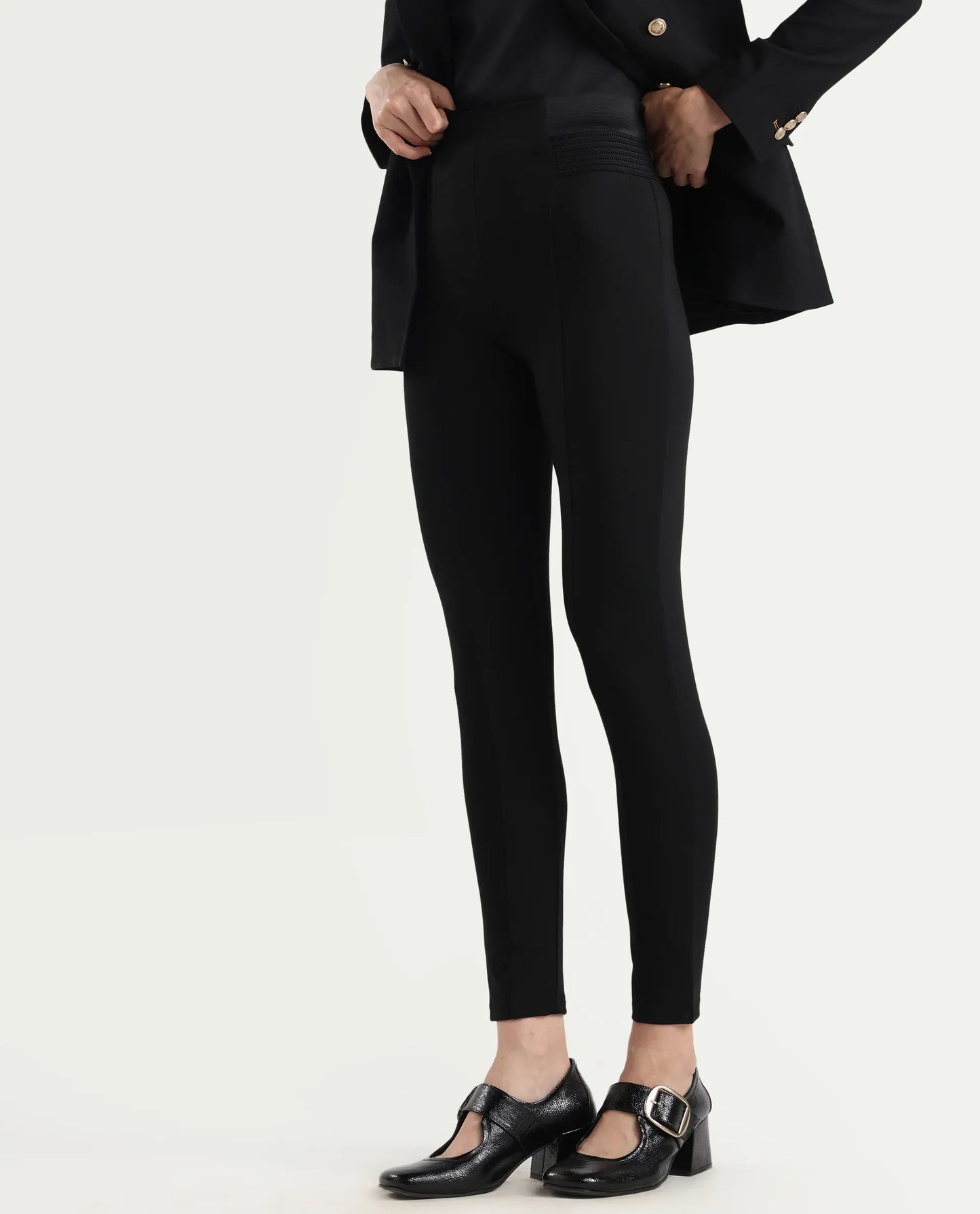 Rareism Women's Jancuro Black Nylon Skinny Fit Plain Trouser | RAREISM at Broadway