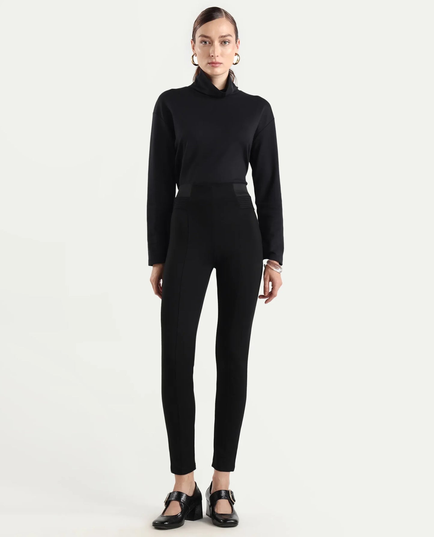Rareism Women's Jancuro Black Nylon Skinny Fit Plain Trouser | RAREISM at Broadway