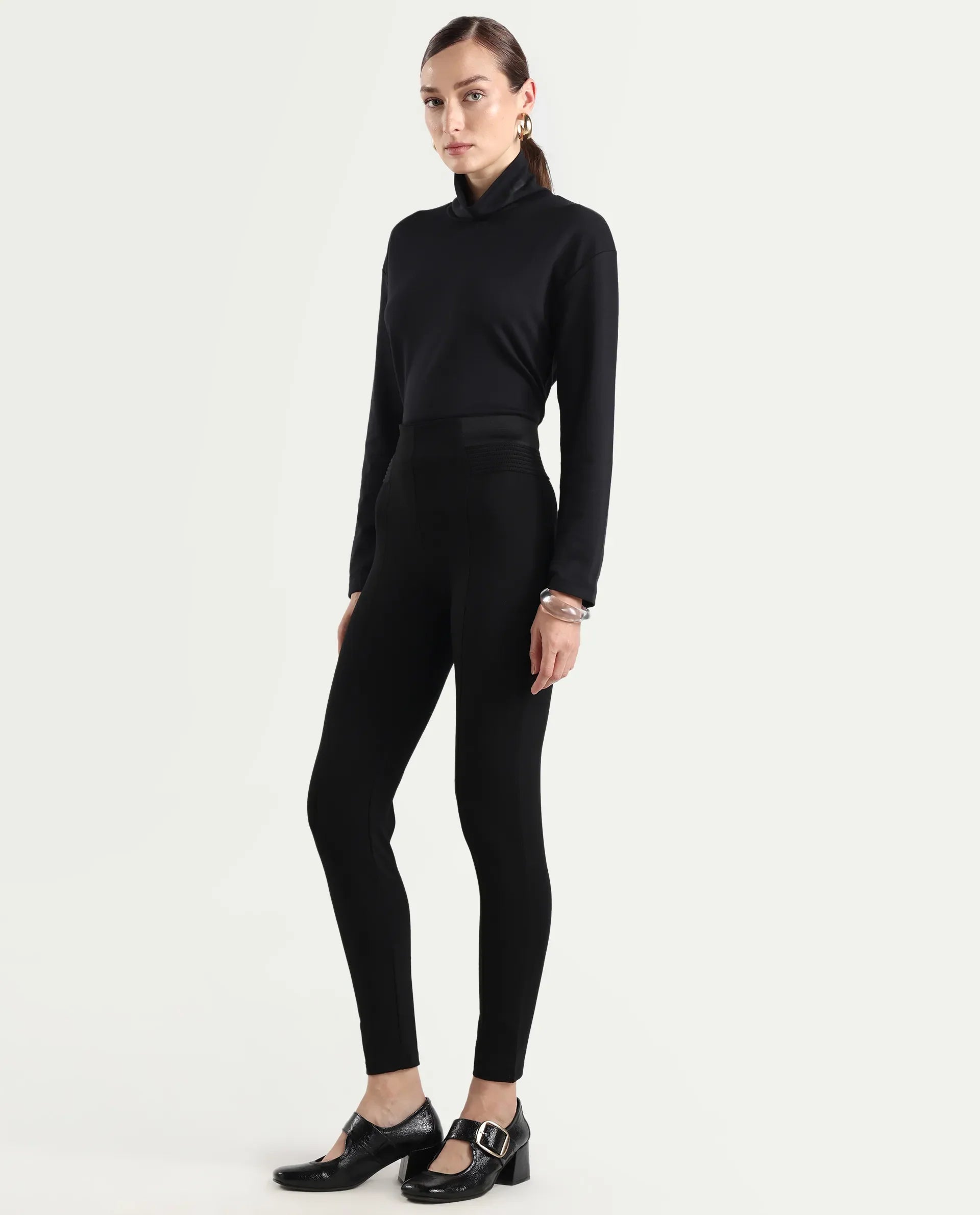 Rareism Women's Jancuro Black Nylon Skinny Fit Plain Trouser | RAREISM at Broadway