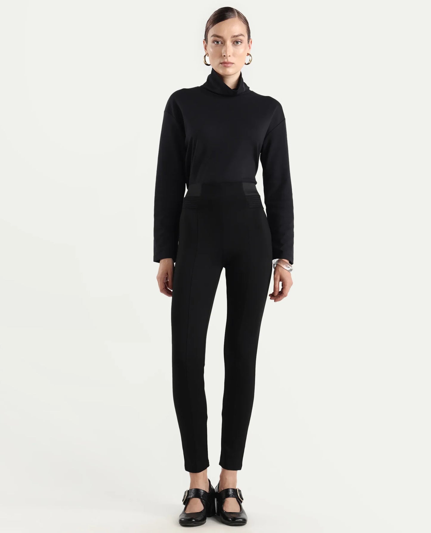 Rareism Women's Jancuro Black Nylon Skinny Fit Plain Trouser | RAREISM at Broadway