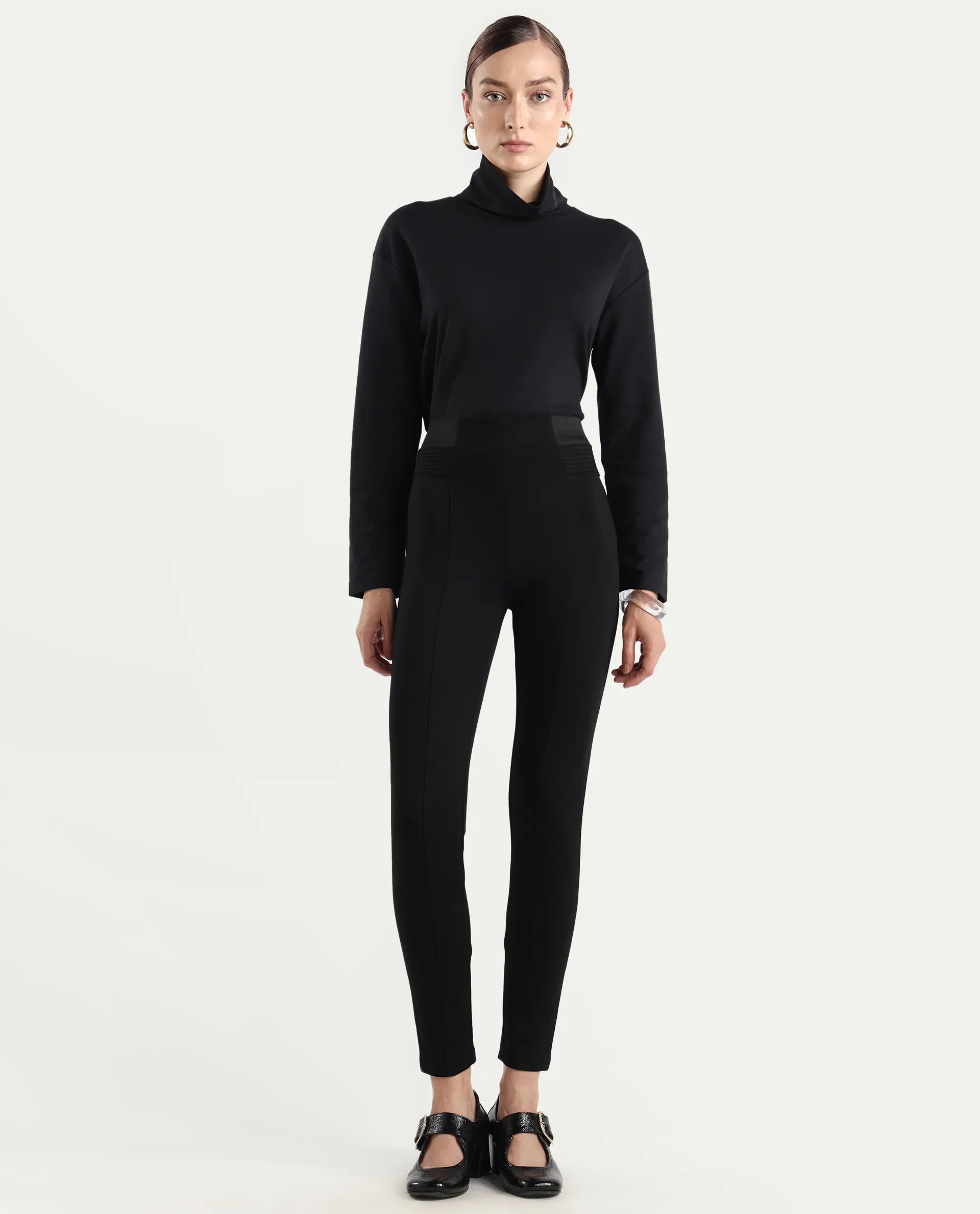 Rareism Women's Jancuro Black Nylon Skinny Fit Plain Trouser | RAREISM at Broadway