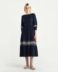 Rareism Women's Jenpen Navy Viscose Boat Neck Fit And Flare Plain Midi Dress | RAREISM at Broadway