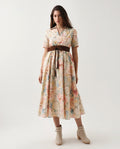 Rareism Women's Jetto Light Multi Cotton Collared Neck Fit And Flare Printed Midi Dress | RAREISM at Broadway